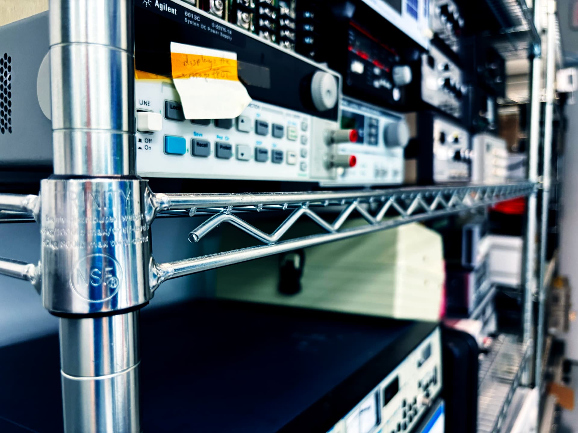 Rack of laboratory test and measurement instruments